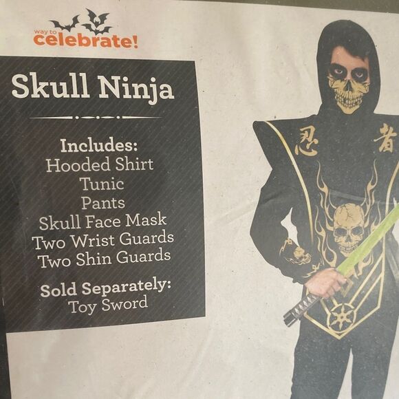 Skull Ninja Kids Costume - Black and Gold X-Large 14/16 - Picture 3 of 4